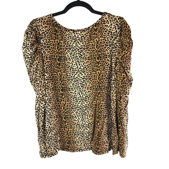 Gibson Latimer Womens Leopard Print Top Low Back Puff Sleeve XXL - Picture 1 of 4
